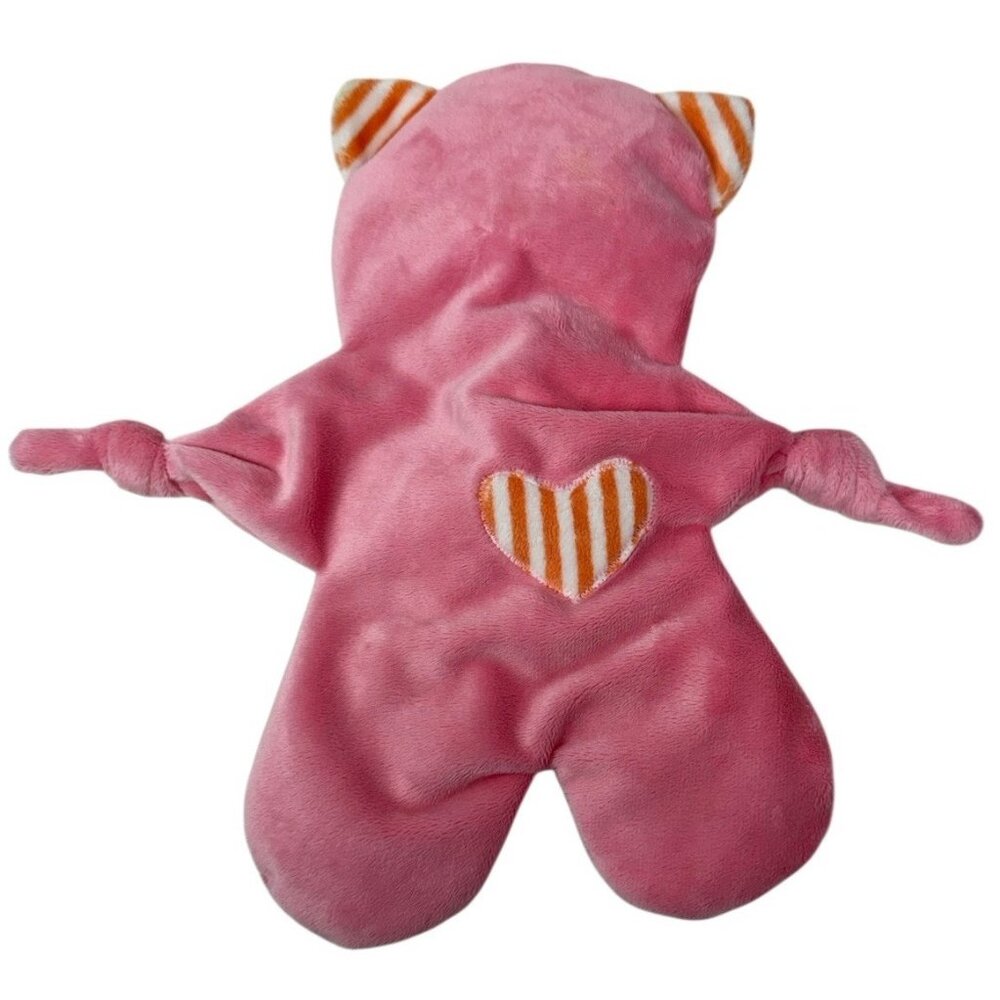 Moncalin France Pink Orange Stripe Animal Lovey Plush Security Blanket Knotted
